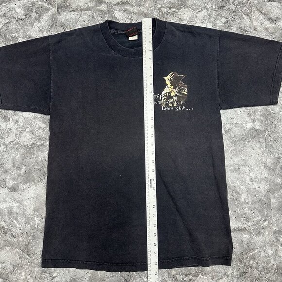 Vintage Star Wars T Shirt Yoda Fear Is The Path To The Dark Side Size L Black - Picture 7 of 7